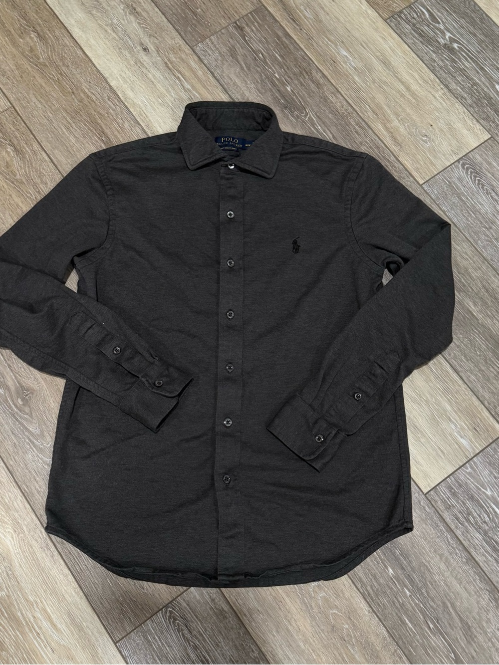 Polo by Ralph Lauren Men’s Knit Dress Long-Sleeve Button-Down Shirt Dark Gray M